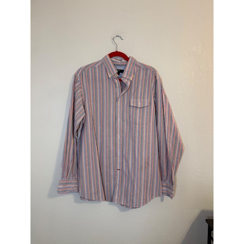 Cremieux Classics Mens Large Seersucker Striped Button Down Shirt Multi Color L